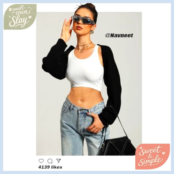 Cropped Knit Cardigan Long Sleeve Open Front Shrug Sweater - Picture 5 of 7